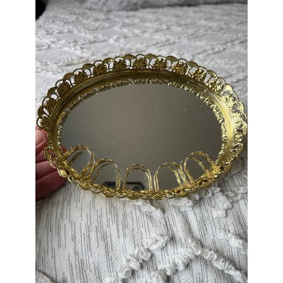 Vintage Mirrored Gold Tone Vanity Tray Lipstick Makeup Tray - Picture 9 of 10